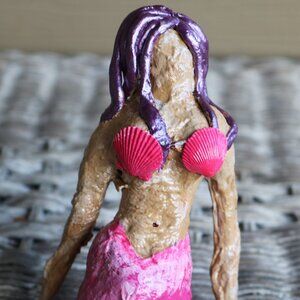 Shelf Sitter handmade clay/Paper Mache pink Mermaid OOAK